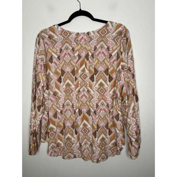 J. Jill Brown Pink Geometric Long Sleeve Blouse Top Size PL Petite Large - Picture 5 of 9